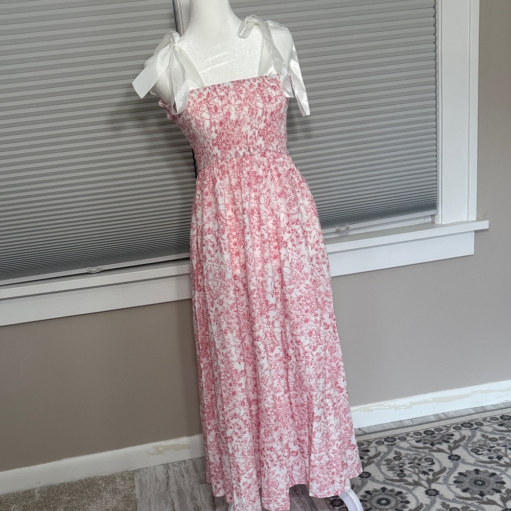 SHEIN Pink Floral Maxi Dress with White Accents